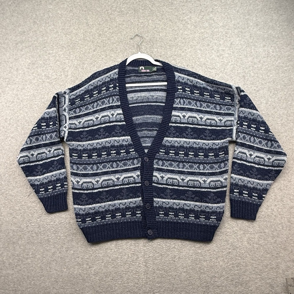Vintage‎ Geometric Grandpa Sweater Knit Cardigan Timber Trail Funky XL USA 90s